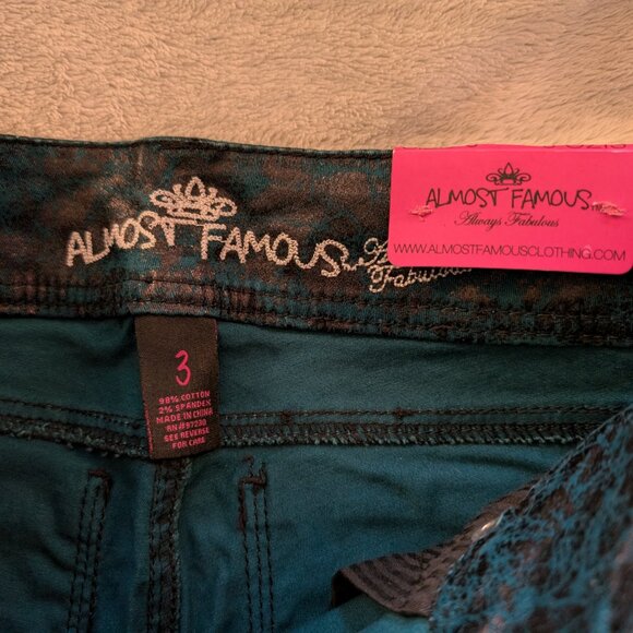 ALMOST FAMOUS Girl's Pants Jeans Skinny Coated 3 Always Fabulous Teal Black NWT - Picture 4 of 10